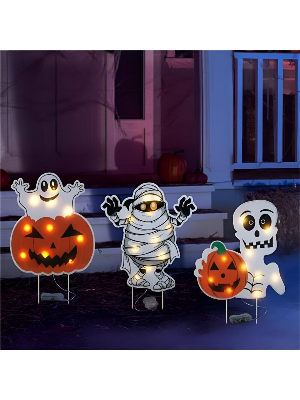 Lighted Yard Signs for Halloween Props Yard Stakes Light Up Pumpkin Ghost Yard